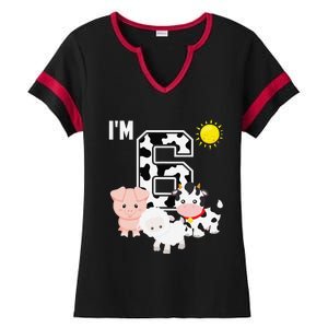 Farm Animals 6th Birthday 6 Year Old Birthday Party Ladies Halftime Notch Neck Tee