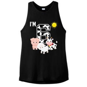 Farm Animals 6th Birthday 6 Year Old Birthday Party Ladies PosiCharge Tri-Blend Wicking Tank