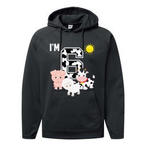 Farm Animals 6th Birthday 6 Year Old Birthday Party Performance Fleece Hoodie