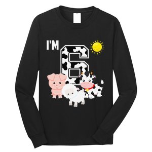 Farm Animals 6th Birthday 6 Year Old Birthday Party Long Sleeve Shirt