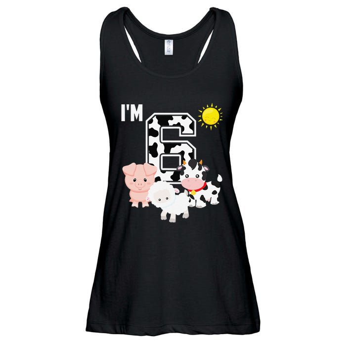 Farm Animals 6th Birthday 6 Year Old Birthday Party Ladies Essential Flowy Tank