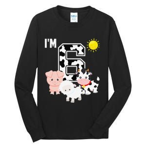 Farm Animals 6th Birthday 6 Year Old Birthday Party Tall Long Sleeve T-Shirt