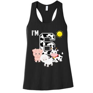 Farm Animals 6th Birthday 6 Year Old Birthday Party Women's Racerback Tank