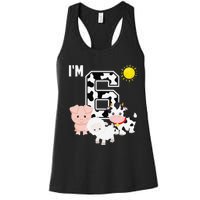 Farm Animals 6th Birthday 6 Year Old Birthday Party Women's Racerback Tank