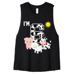 Farm Animals 6th Birthday 6 Year Old Birthday Party Women's Racerback Cropped Tank