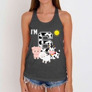 Farm Animals 6th Birthday 6 Year Old Birthday Party Women's Knotted Racerback Tank