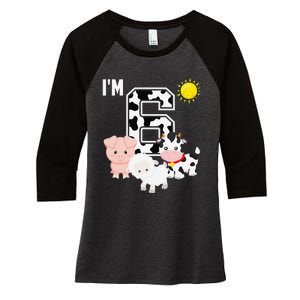 Farm Animals 6th Birthday 6 Year Old Birthday Party Women's Tri-Blend 3/4-Sleeve Raglan Shirt