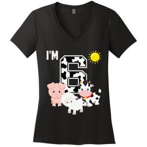 Farm Animals 6th Birthday 6 Year Old Birthday Party Women's V-Neck T-Shirt