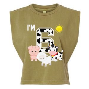 Farm Animals 6th Birthday 6 Year Old Birthday Party Garment-Dyed Women's Muscle Tee