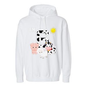 Farm Animals 6th Birthday 6 Year Old Birthday Party Garment-Dyed Fleece Hoodie