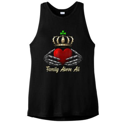 Family Above All Irish Claddagh Ring Heart With Crown Retro Ladies PosiCharge Tri-Blend Wicking Tank