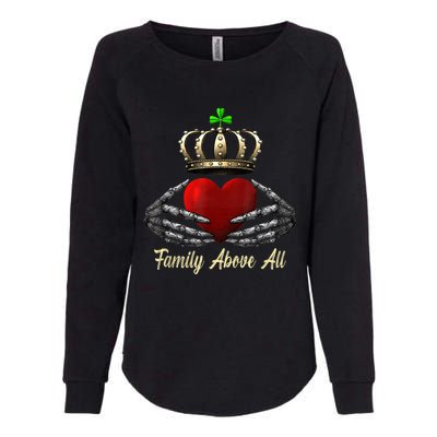 Family Above All Irish Claddagh Ring Heart With Crown Retro Womens California Wash Sweatshirt