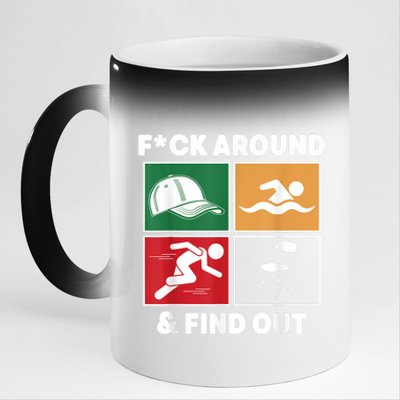 Fuck Around And Find Out Hat Chair Swim Run 11oz Black Color Changing Mug