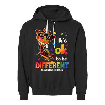 Funny Autism Awareness Its Ok To Be Different Giraffe Garment-Dyed Fleece Hoodie
