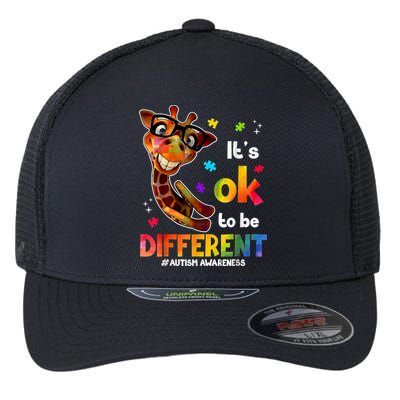 Funny Autism Awareness Its Ok To Be Different Giraffe Flexfit Unipanel Trucker Cap