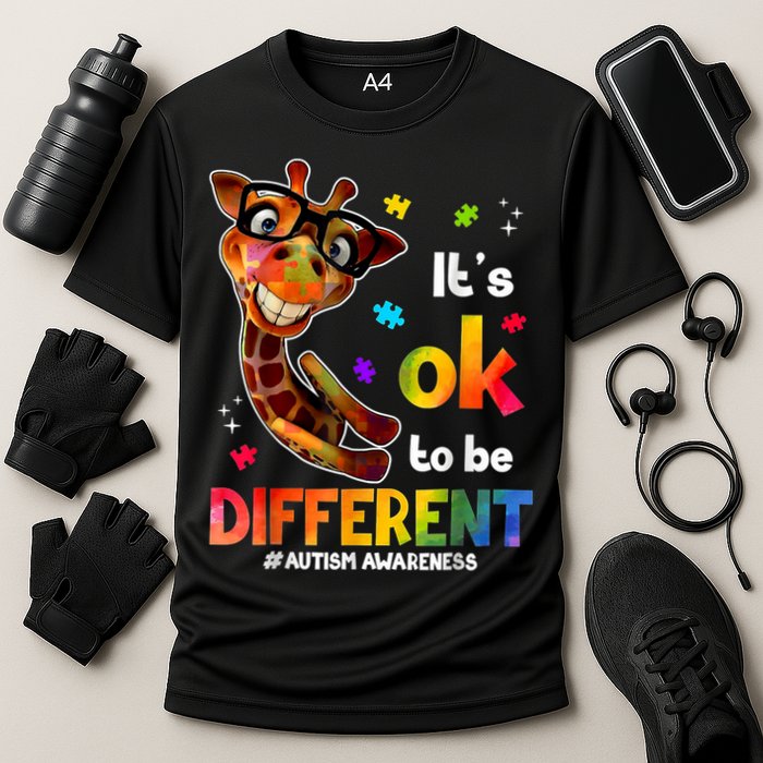 Funny Autism Awareness Its Ok To Be Different Giraffe Cooling Performance Crew T-Shirt