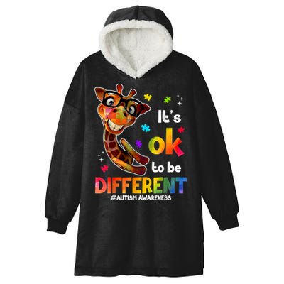 Funny Autism Awareness Its Ok To Be Different Giraffe Hooded Wearable Blanket