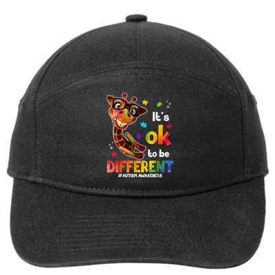 Funny Autism Awareness Its Ok To Be Different Giraffe 7-Panel Snapback Hat