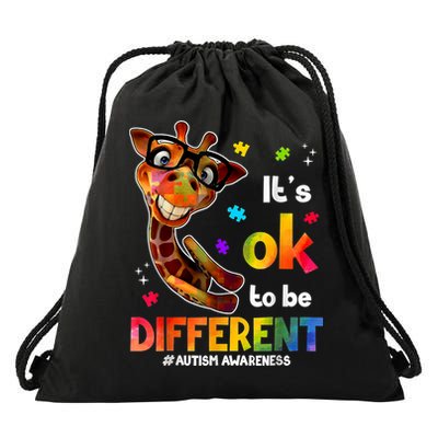 Funny Autism Awareness Its Ok To Be Different Giraffe Drawstring Bag