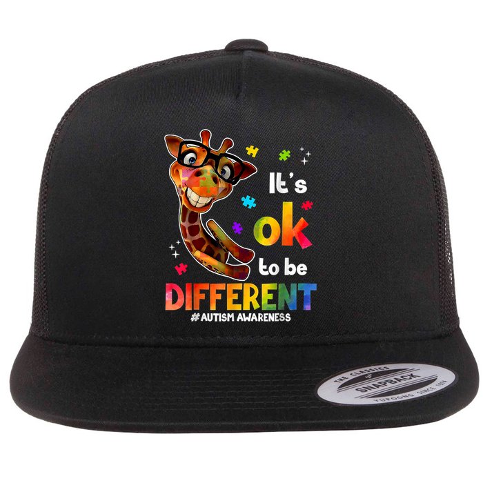 Funny Autism Awareness Its Ok To Be Different Giraffe Flat Bill Trucker Hat