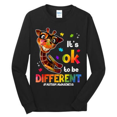 Funny Autism Awareness Its Ok To Be Different Giraffe Tall Long Sleeve T-Shirt