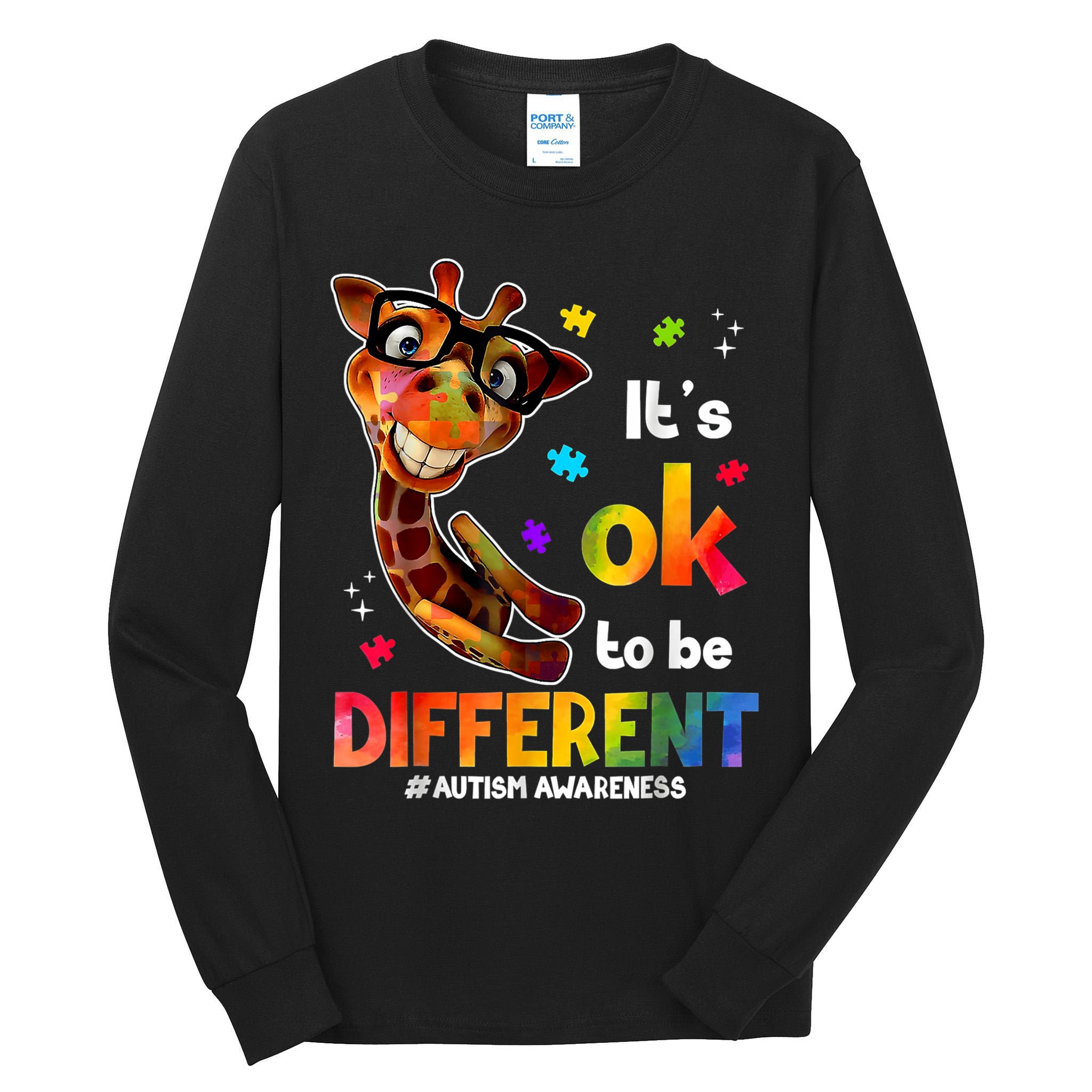 Funny Autism Awareness Its Ok To Be Different Giraffe Tall Long Sleeve T-Shirt