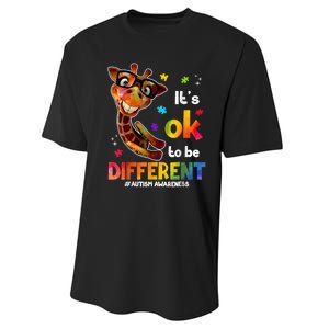 Funny Autism Awareness Its Ok To Be Different Giraffe Performance Sprint T-Shirt