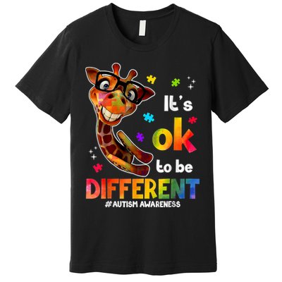 Funny Autism Awareness Its Ok To Be Different Giraffe Premium T-Shirt