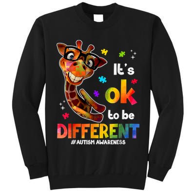 Funny Autism Awareness Its Ok To Be Different Giraffe Tall Sweatshirt