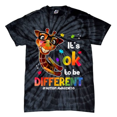 Funny Autism Awareness Its Ok To Be Different Giraffe Tie-Dye T-Shirt