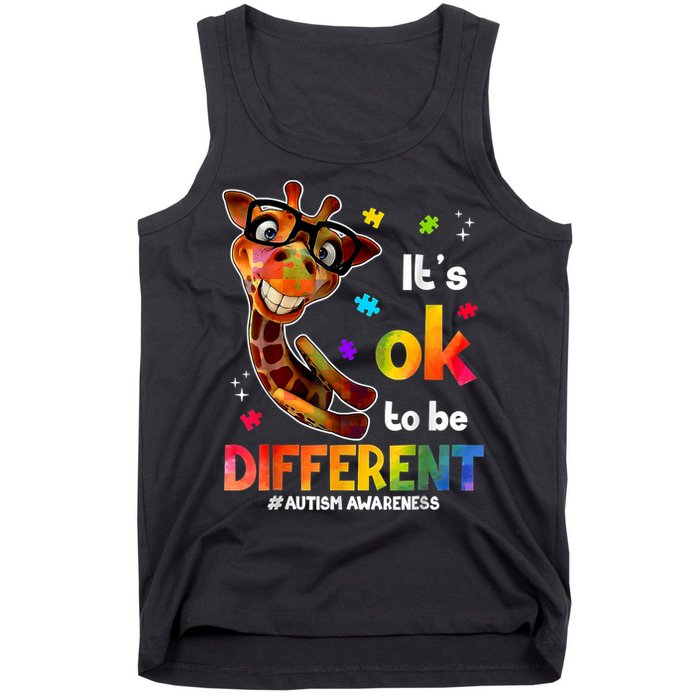 Funny Autism Awareness Its Ok To Be Different Giraffe Tank Top
