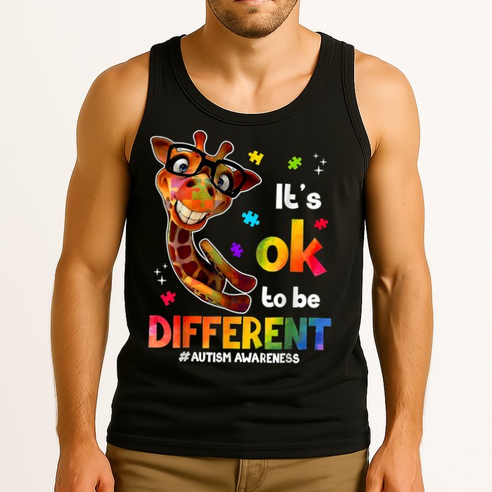 Funny Autism Awareness Its Ok To Be Different Giraffe Tank Top