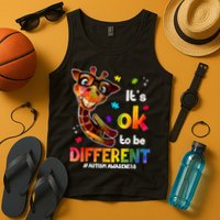 Funny Autism Awareness Its Ok To Be Different Giraffe Tank Top