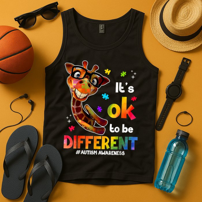 Funny Autism Awareness Its Ok To Be Different Giraffe Tank Top