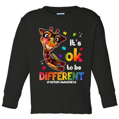 Funny Autism Awareness Its Ok To Be Different Giraffe Toddler Long Sleeve Shirt