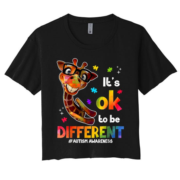 Funny Autism Awareness Its Ok To Be Different Giraffe Women's Crop Top Tee