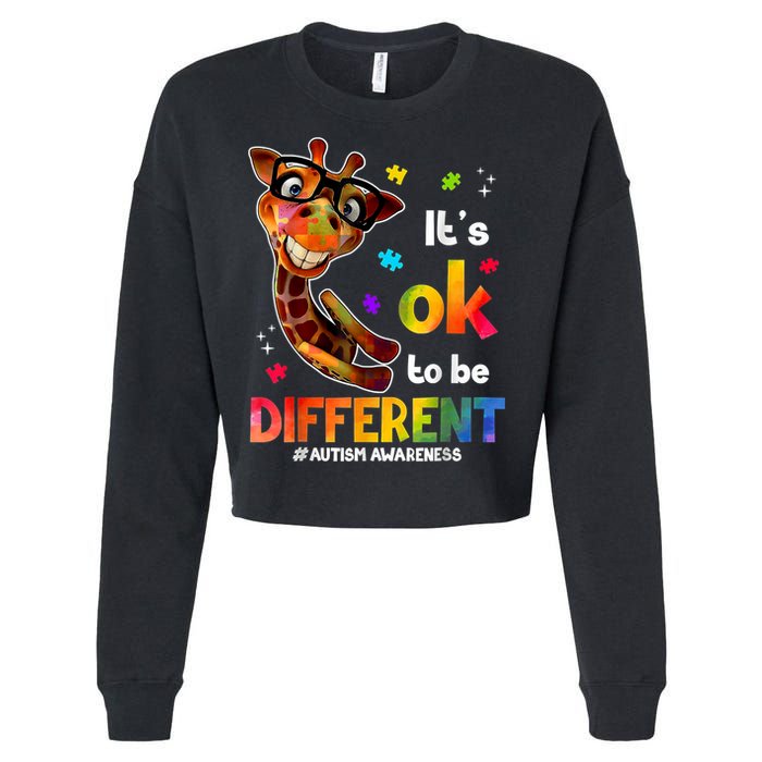 Funny Autism Awareness Its Ok To Be Different Giraffe Cropped Pullover Crew