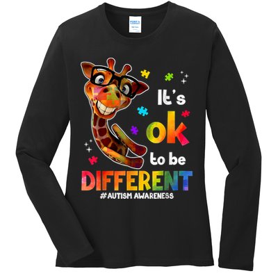 Funny Autism Awareness Its Ok To Be Different Giraffe Ladies Long Sleeve Shirt