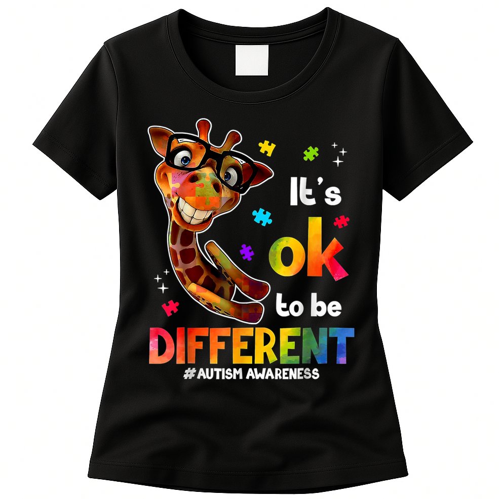 Funny Autism Awareness Its Ok To Be Different Giraffe Womens T-Shirt