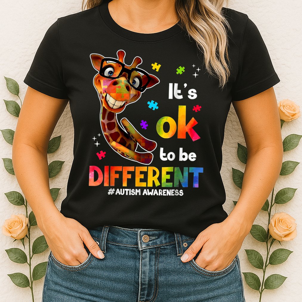 Funny Autism Awareness Its Ok To Be Different Giraffe Womens T-Shirt