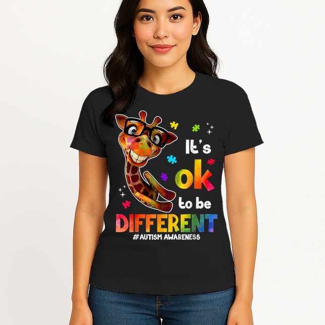 Funny Autism Awareness Its Ok To Be Different Giraffe Womens T-Shirt