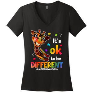 Funny Autism Awareness Its Ok To Be Different Giraffe Women's V-Neck T-Shirt