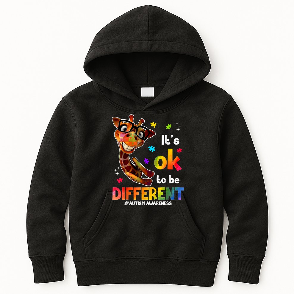 Funny Autism Awareness Its Ok To Be Different Giraffe Kids Hoodie