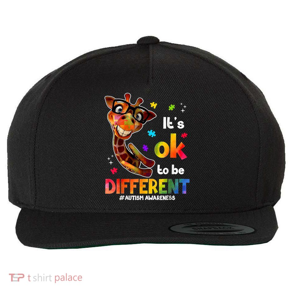 Funny Autism Awareness Its Ok To Be Different Giraffe Wool Snapback Cap