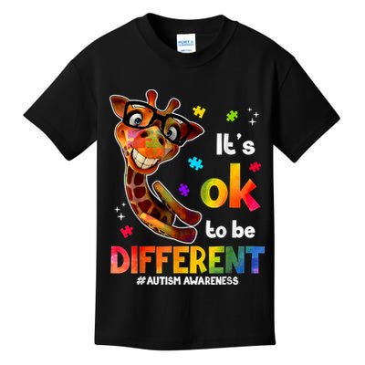 Funny Autism Awareness Its Ok To Be Different Giraffe Kids T-Shirt