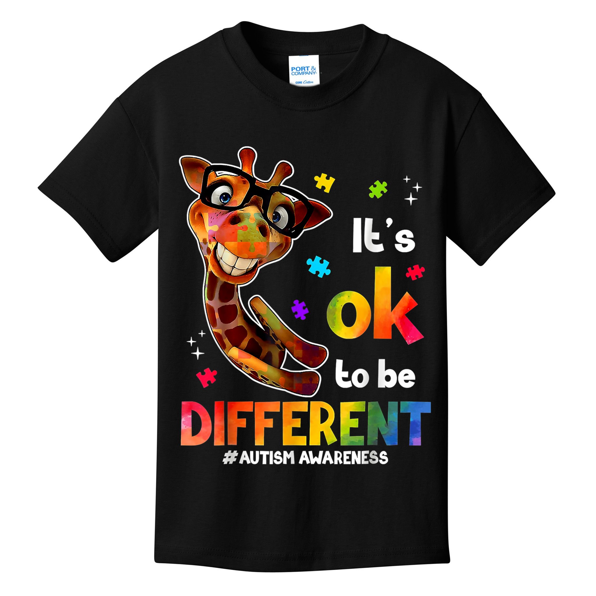Funny Autism Awareness Its Ok To Be Different Giraffe Kids T-Shirt