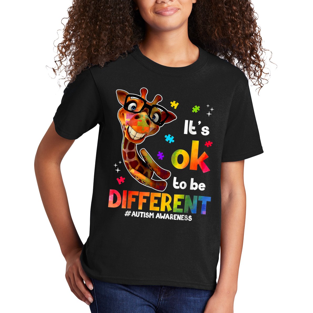 Funny Autism Awareness Its Ok To Be Different Giraffe Kids T-Shirt