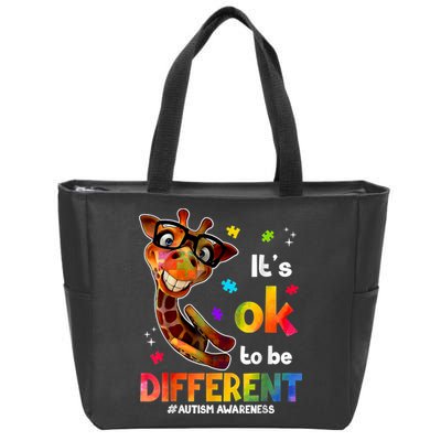 Funny Autism Awareness Its Ok To Be Different Giraffe Zip Tote Bag