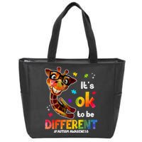 Funny Autism Awareness Its Ok To Be Different Giraffe Zip Tote Bag