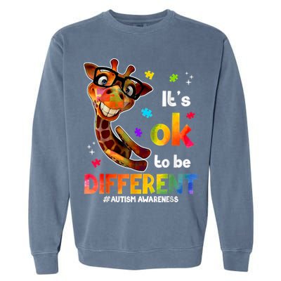 Funny Autism Awareness Its Ok To Be Different Giraffe Garment-Dyed Sweatshirt